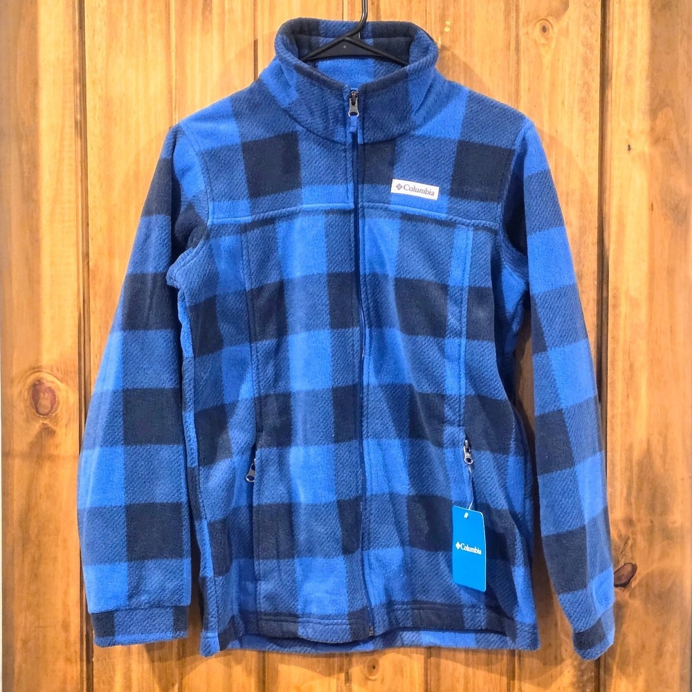 NWT Columbia‎ Jacket Boys Size L Blue Black Fleece Full Zip Plaid Long Sleeve